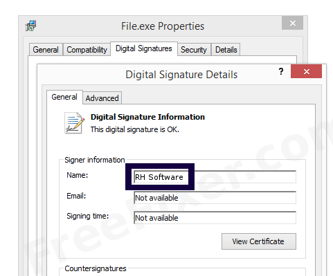 Screenshot of the RH Software certificate